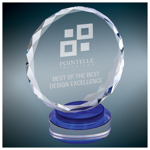 [CRY19001BUL] 7" Round Facet Crystal on Blue & Clear Round Base