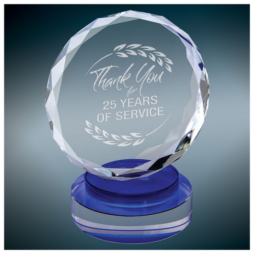 [CRY19001BUM] 6" Round Facet Crystal on Blue & Clear Round Base