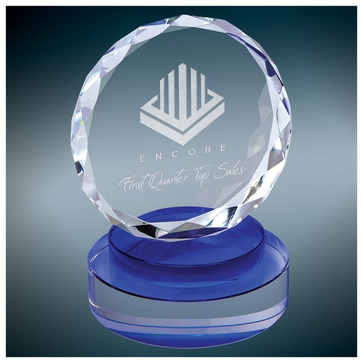 [CRY19001BUS] 5" Round Facet Crystal on Blue & Clear Round Base