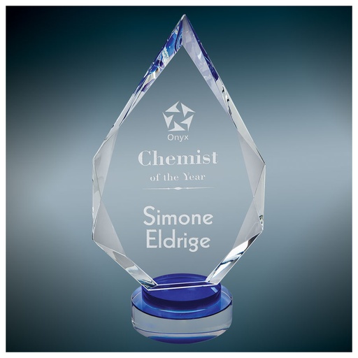 [CRY19005BUL] 10 1/4" Diamond Crystal on Blue & Clear Round Base