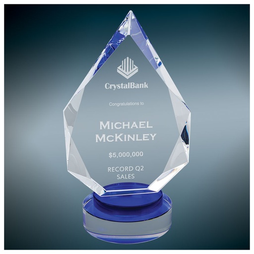 [CRY19005BUM] 9 1/2" Diamond Crystal on Blue & Clear Round Base