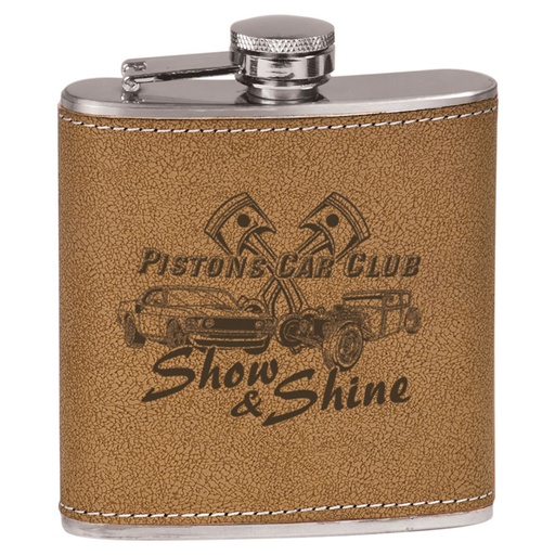 [FSK605] 6 oz. Leather Laserable Stainless Steel Flask
