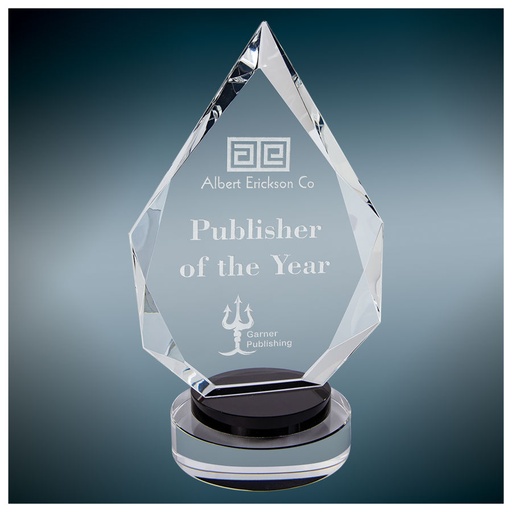 [CRY19005BKM] 9 1/2" Diamond Crystal on Black & Clear Round Base