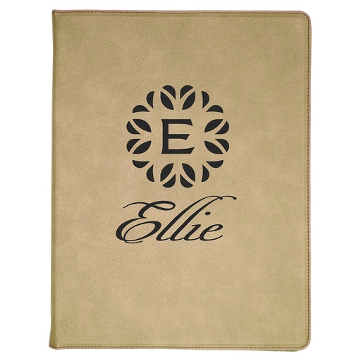 [GFT185] 9 1/2" x 12" Light Brown Laserable Leatherette Portfolio with Notepad