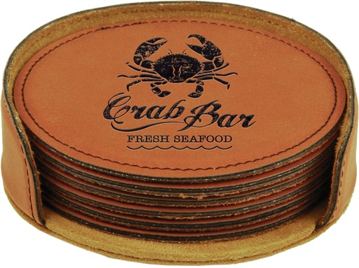 [GFT281] 4" Rawhide Round Laserable Leatherette 6-Coaster Set
