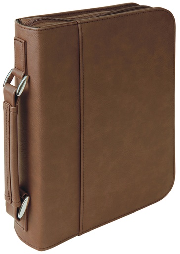 [GFT296] 7 1/2" x 10 3/4" Dark Brown Leatherette Book/Bible Cover with Handle & Zipper