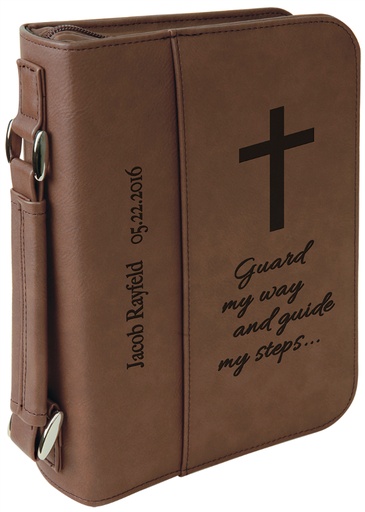 [GFT286] 6 3/4" x 9 1/4" Dark Brown Leatherette Book/Bible Cover with Handle & Zipper