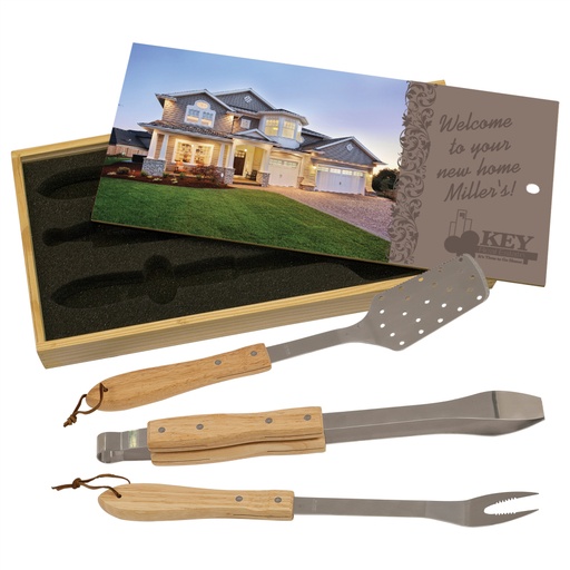 [BBQ05] 3-Piece BBQ Set in Wooden Pine Box with Sublimatable Lid