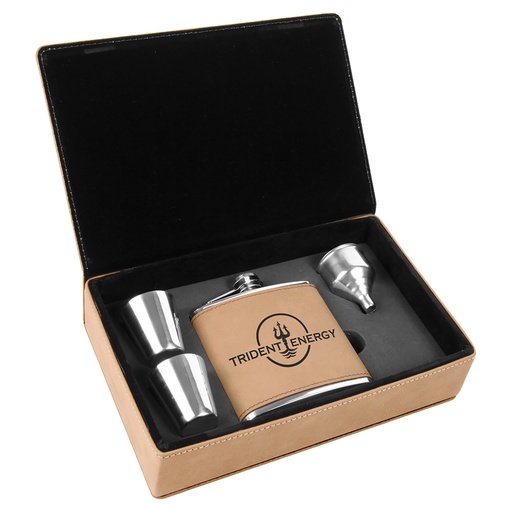 [FSK301] 6 oz. Light Brown Laserable Leatherette Flask Gift Set