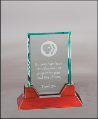 [PTG51] 7 3/4" Jade Rectangle Prestige Glass with Rosewood Piano Finish Base