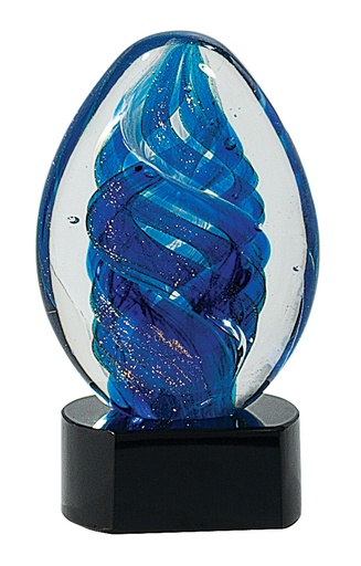 [AGS18] 6" Blue Oval Swirl Art Glass
