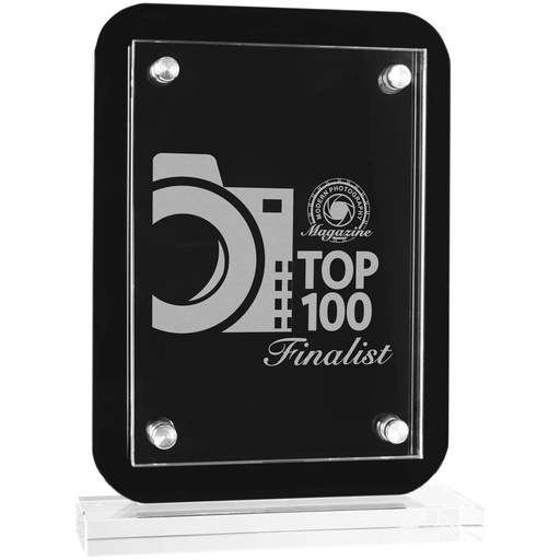 [GFP102] 6 1/2" x 8 3/4" Black Floating Glass Standup Plaque