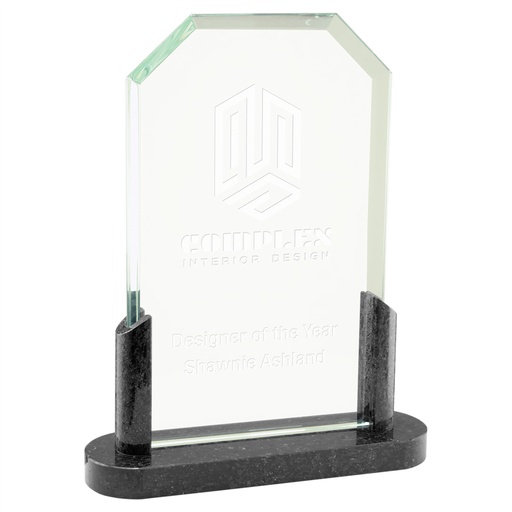 [MBG32] 7 3/4" Clipped Corners Glass with Black Marble Base