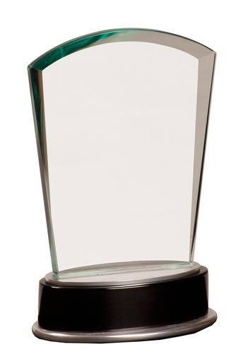 [MGL031] 6 3/4" Jade Fan Metro Glass with Silver and Black Piano Finish Base