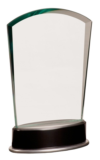 [MGL032] 8 3/4" Jade Fan Metro Glass with Silver and Black Piano Finish Base