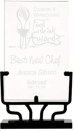 [VG42] 8 1/2" Vertical Rectangle Vintage Glass with Iron Base