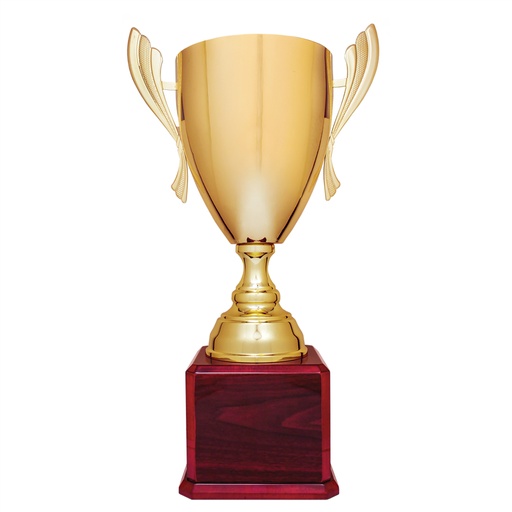 [CMC931G] 24 3/4" Gold Completed Metal Cup Trophy on Rosewood Royal Piano Finish Base