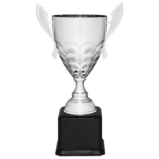 [CMC938S] 21" Silver Completed Metal Cup Trophy on Black Royal Piano Finish Base