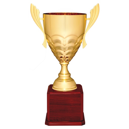 [CMC939G] 23 1/2" Gold Completed Metal Cup Trophy on Rosewood Royal Piano Finish Base