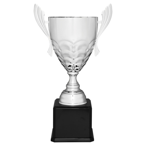 [CMC940S] 25 1/4" Silver Completed Metal Cup Trophy on Black Royal Piano Finish Base