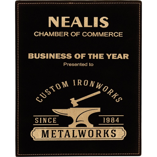 [LLP31013A] 10 1/2" x 13" Black/Gold Laserable Leatherette Plaque