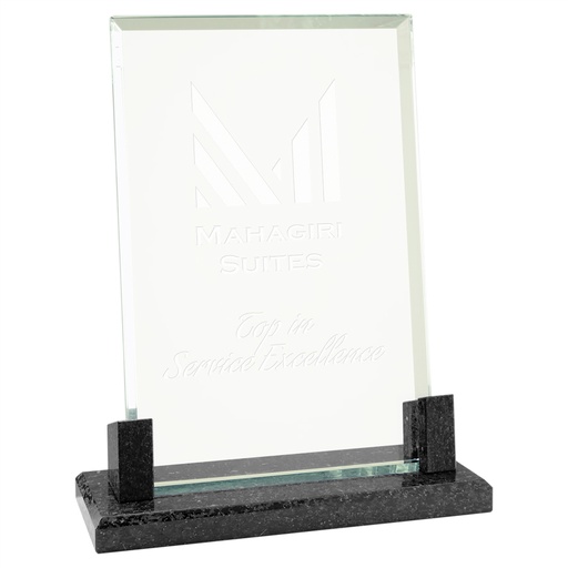 [MBG22] 8" Rectangle Glass with Black Marble Base