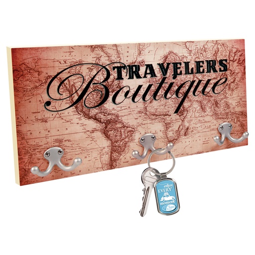 [UN4575] 16" x 8" Unisub Gloss White Natural Wood Edge Coat Hanger with 3 Silver Hooks