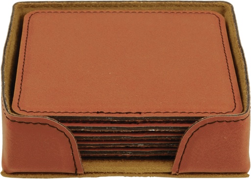 [GFT282] 4" x 4" Rawhide Square Laserable Leatherette 6-Coaster Set
