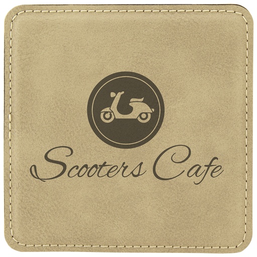 [GFT193] 4" x 4" Square Light Brown Laserable Leatherette Coaster