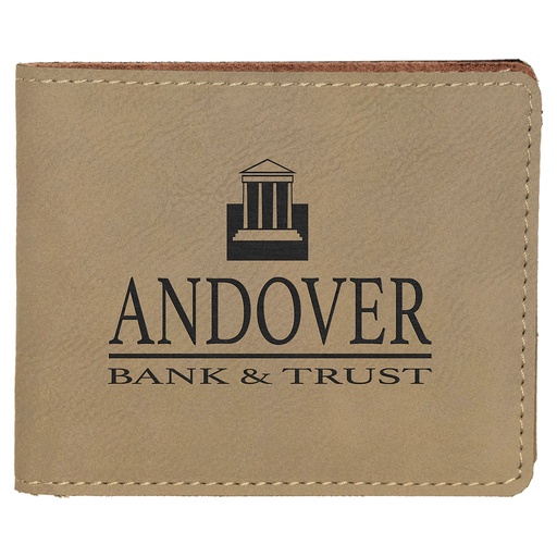 [GFT189] 4 1/2" x 3 1/2" Light Brown Laserable Leatherette Bifold Wallet