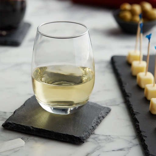 [GLS-ASLS444K] 9 oz. Stemless Wine Glass with Slate Tasting Plate Set