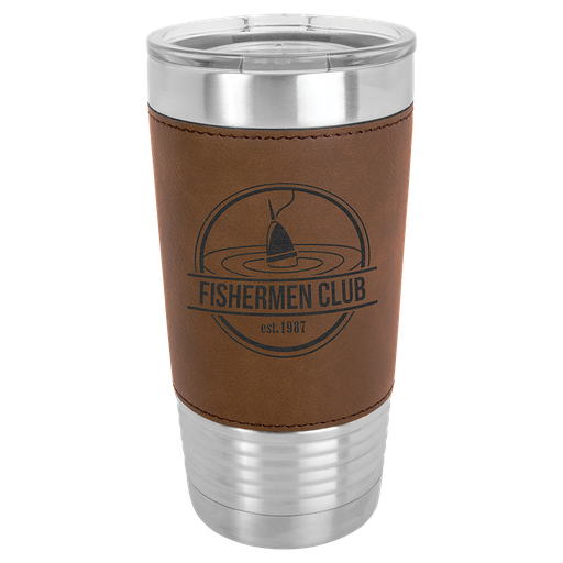 [LTM5202] 20 oz. Dark Brown Laserable Leatherette Polar Camel Tumbler with Clear Lid